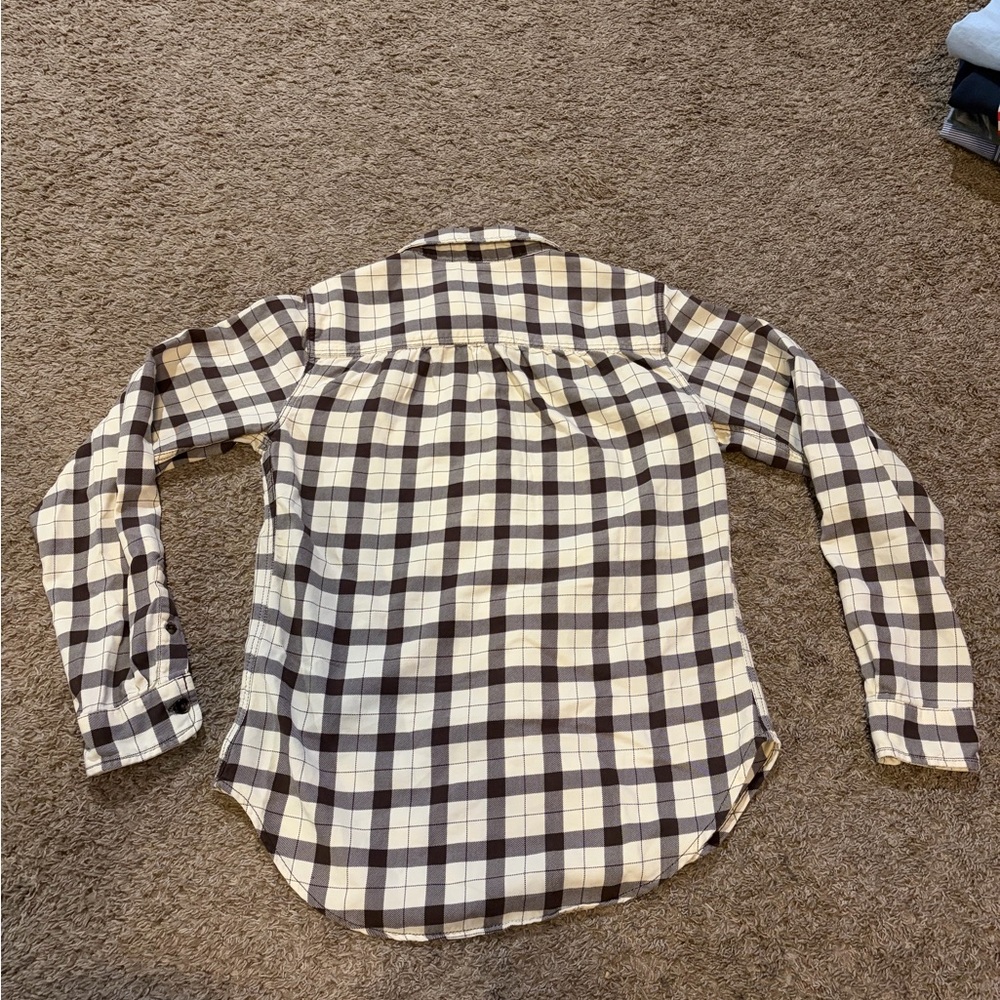 Filson Alaskan Guide Flannel Shirt Top Cream & Brown Plaid Women's Small - Picture 2 of 6